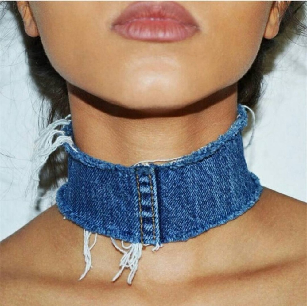 Dark Blue Denim Chocker Necklace